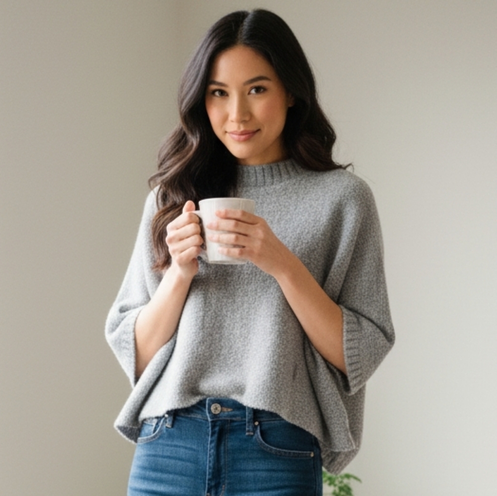 Calvin Klein Women's Knit Bouclé Cropped Poncho Sweater
